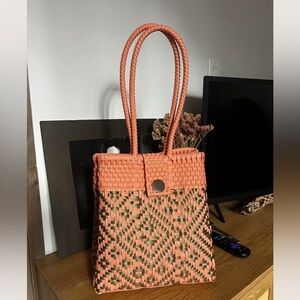 Pink handwoven Mexican tote bag